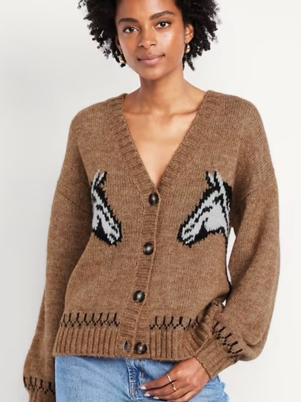 Old Navy Brown Horse Intarsia Button-Front Cardigan Size L NWT - Picture 12 of 12